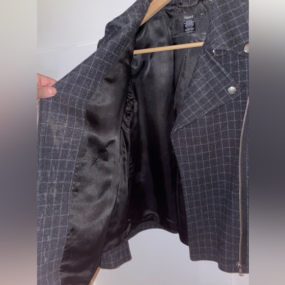 FILIPPA K // Swedish 🇸🇪 brand wool blend grid pattern moto jacket swing coat - Picture 13 of 15
